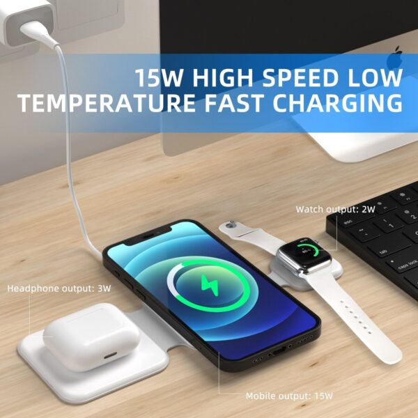 3 In 1 Magnetic Foldable Wireless Charger Charging Station Multi-device Folding Cell Phone Wireless Charger Gadgets - Image 9